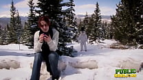 PublicHandjobs - Short haired ski trip cutie Brandi de Lafey makes it snow with outdoor cosplay handjob